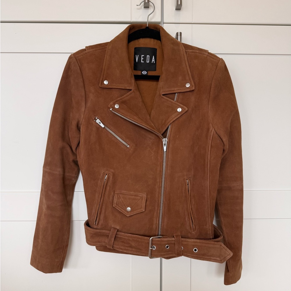 Veda | Suede Moto Jacket - Rich Cognac